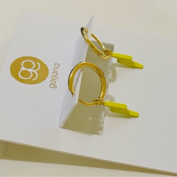 Gorjana 18k Gold Plated Brass Yellow Enamel Lightning Prism Huggies Earrings New - Picture 4 of 5